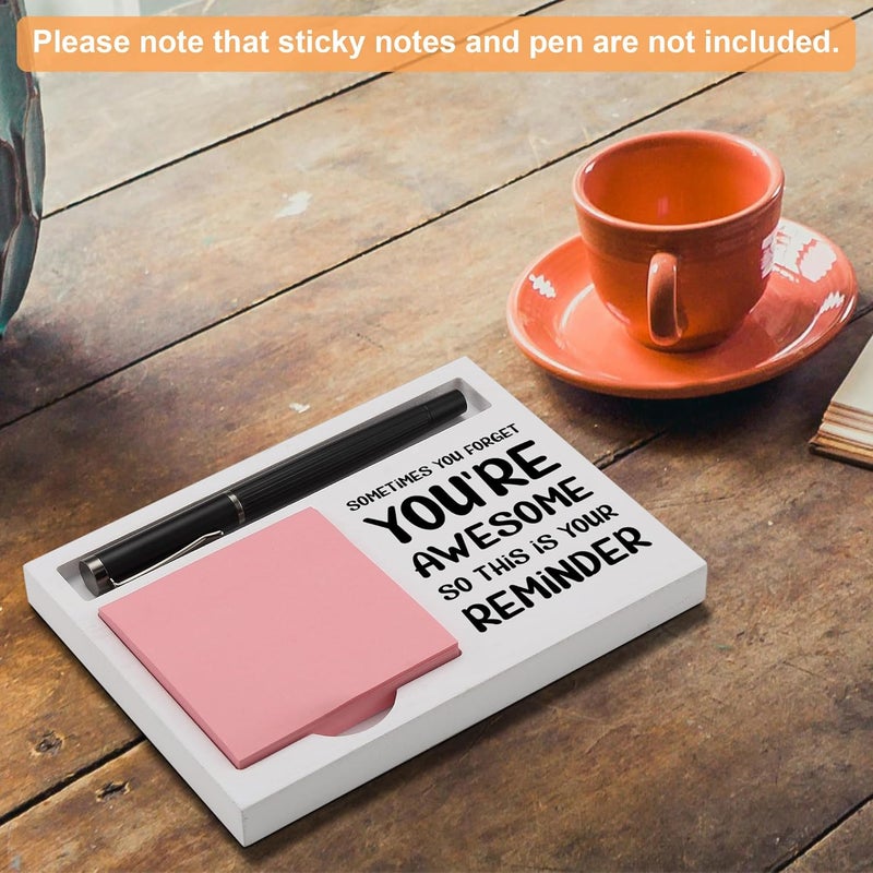 CINRLLA You're Awesome Desk Note Holder Motivational Gift for Coworker Friend Boss, White Wood Pen and Sticky Note Organizer Tray, Inspirational Office Decor for Women Men, Appreciation Gift, NPB604 - Image 5